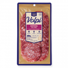 Genoa Salame is a garlic black pepper sliced salami by Volpi Foods.
