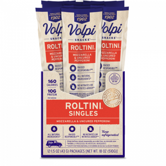 Roltini 12ct Mozzarella And Uncured Pepperoni 85444 Volpi Foods Snack